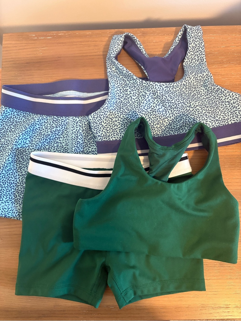 Girls Active Crop Top & Shorts Set - Green and Purple